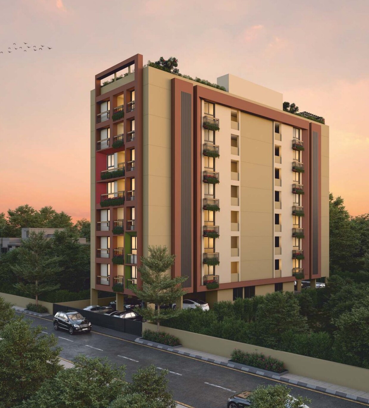 Sonarika Apartment exterior at sunset